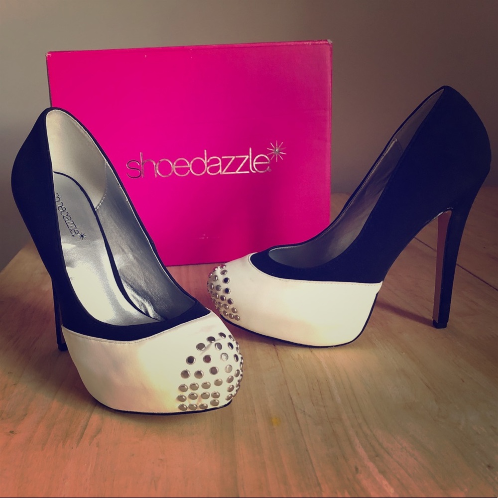 ShoeDazzle Amour Black + White Stiletto Pump Sz 8